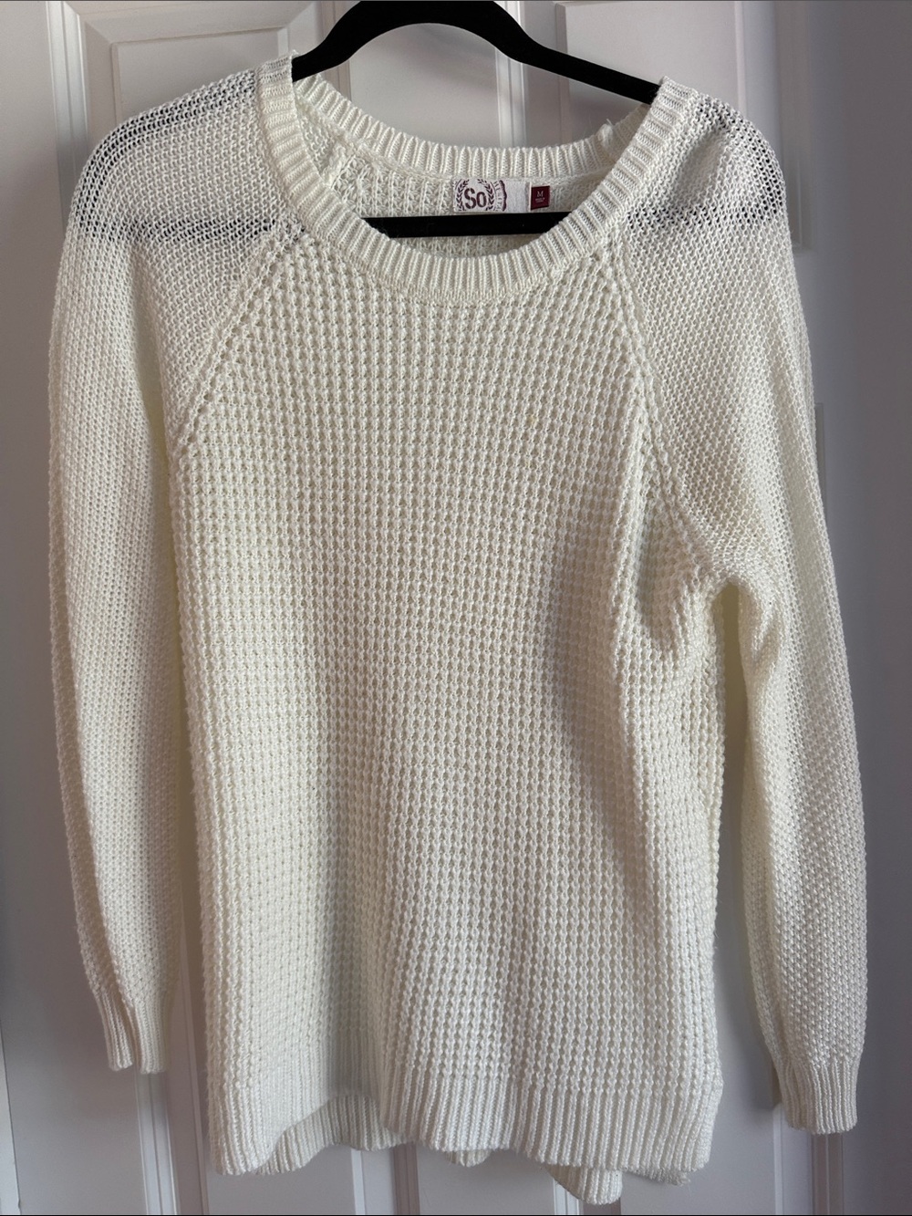 SO Cream Open-Weave Crewneck Sweater